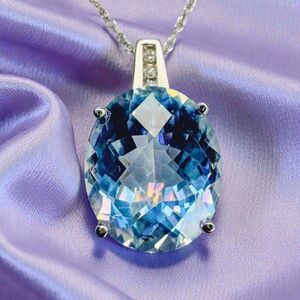 10K White Gold LARGE Mystic Topaz & Diamond Necklace -18"- 6CTTW -Rainbow -2.7g